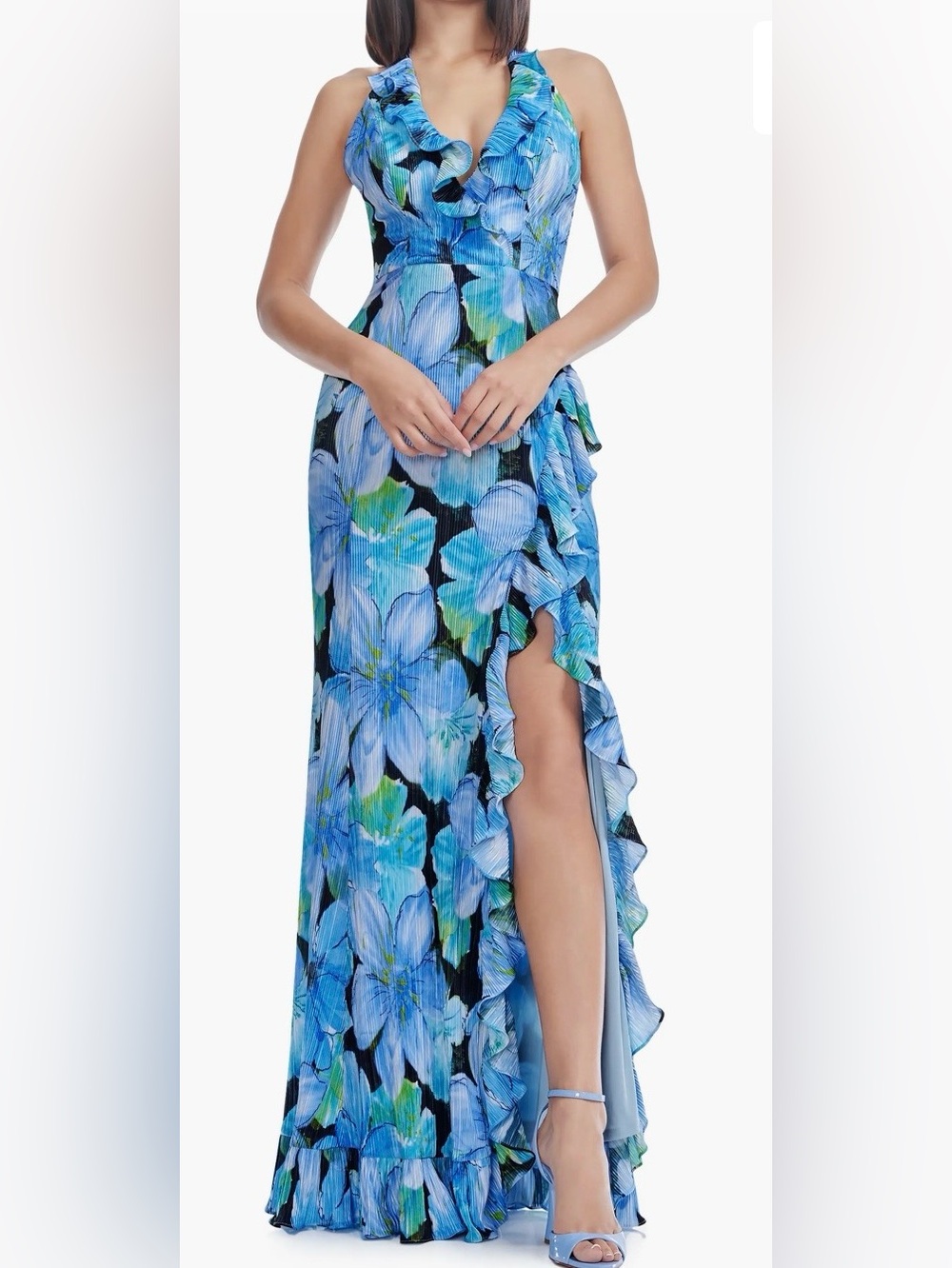 NWT Dress the Population Floral Ruffle Halter Gown Size XL (10-12)